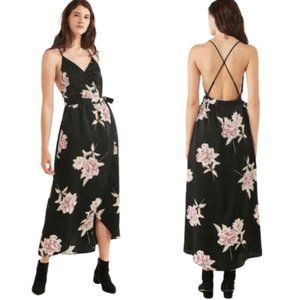 Urban Outfitters Black Satin Floral Wrap Maxi Dress